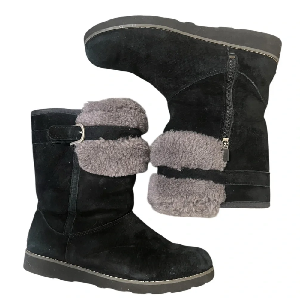 Ugg Skylir black suede shearling lined winter boots